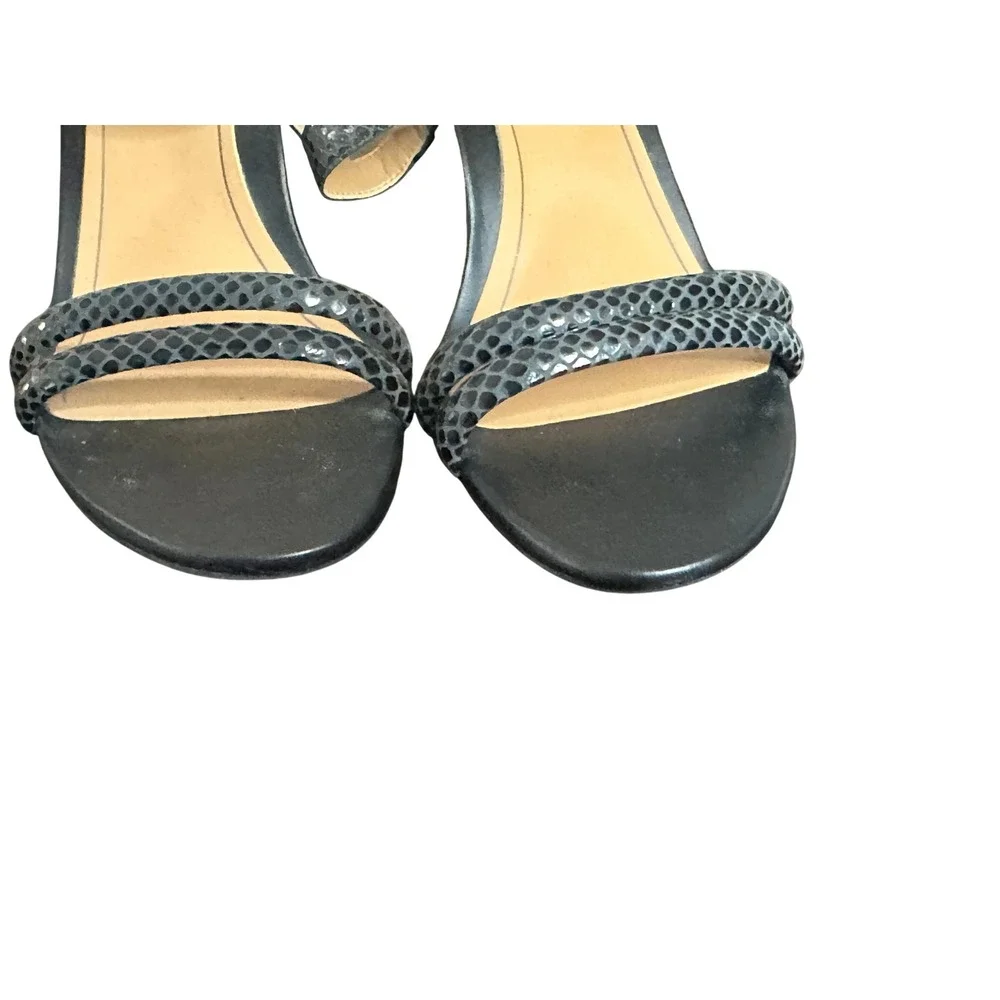 Vionic Emmy Lizard Embossed Wedge Sandals Black Strappy Heels Women 10M